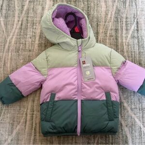 Swiss Tech Girls' Colorblock Puffer Jacket in Sage, Lilac & Teal